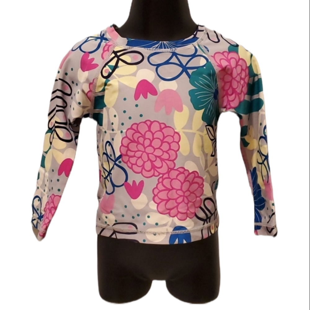 Tea Collection Pink and Grey Floral Rashguard
